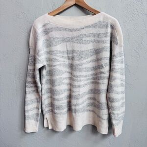 LOFT Zebra Print Boatneck Soft Sweater - Light Gray & Cream